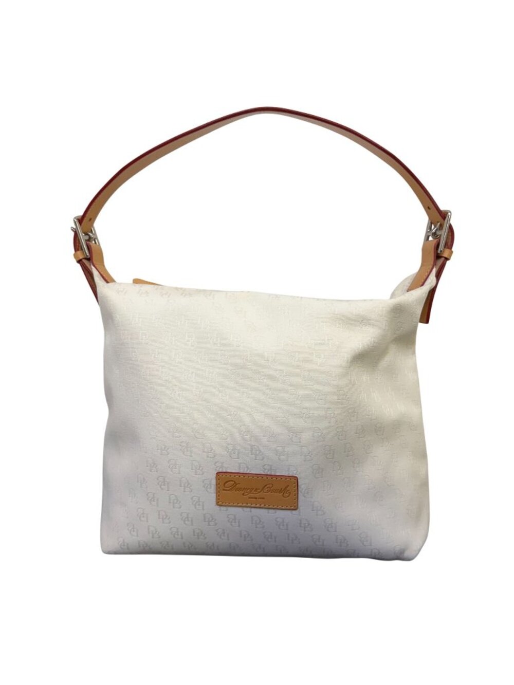 Dooney & Bourke Cream Monogram Canvas Shoulder Bag With Leather Strap